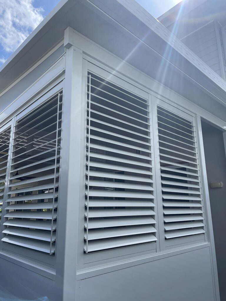 attached patio privacy shutters outdoor area bokarina coastal patios