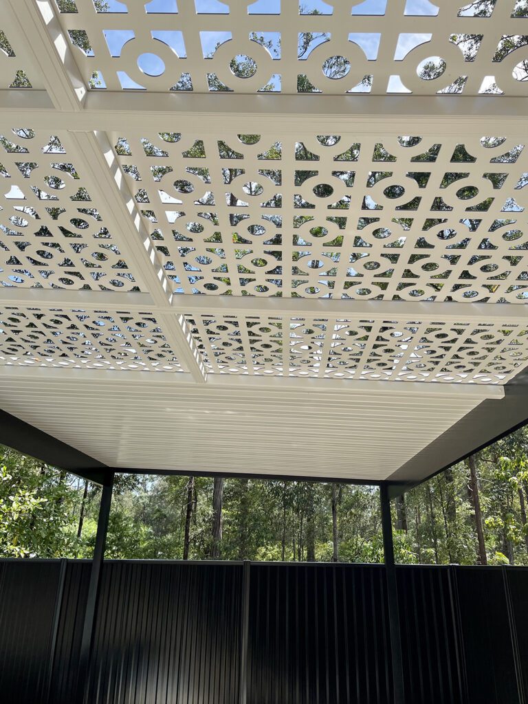 decorative perforated ceiling pergola evening cooroibah coastal patios
