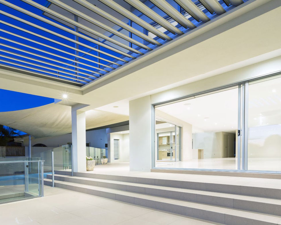 Louvred patio with the roof blades partly open